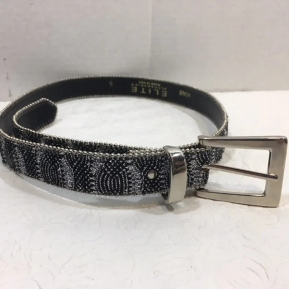 Elite Accessories Rhinestones Black Belt Silver Toned Buckle Sm